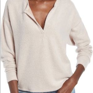 Neutral Fuzzy Soft Long Sleeve V-Neck Top